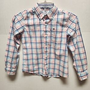Crown and Ivy Kids Pink Blue Plaid Boy Size 7 Long Sleeve Button Up Shirt Preppy